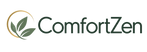 ComfortZen sage green wordmark with leaf and gold circle